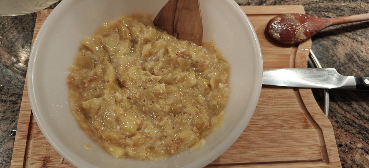 stiring up the mass with the garlic